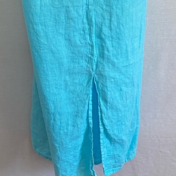 E-105 Hot Cotton PLUS SIZE 2X Teal 100% Linen Sleeveless Summer Maxi Dress - Picture 10 of 12